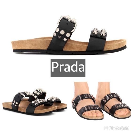 Prada Stud Leather Sandals - Picture 1 of 11